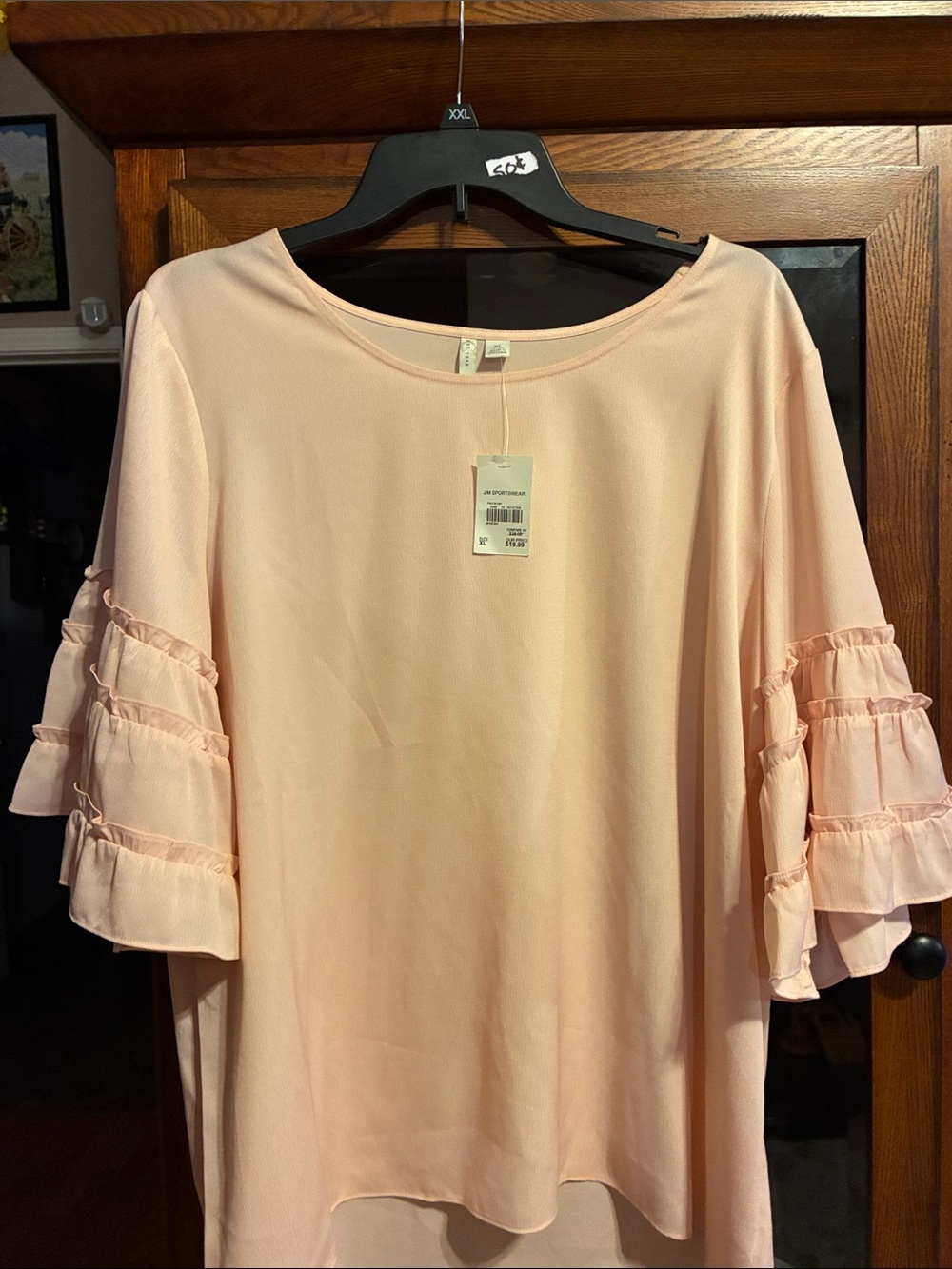 Soft Peach Ruffle-Sleeve Tunic Top by